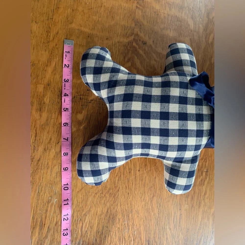 Blue Gingham Bear Pillow Country Primitive 12” Muslin Cottage